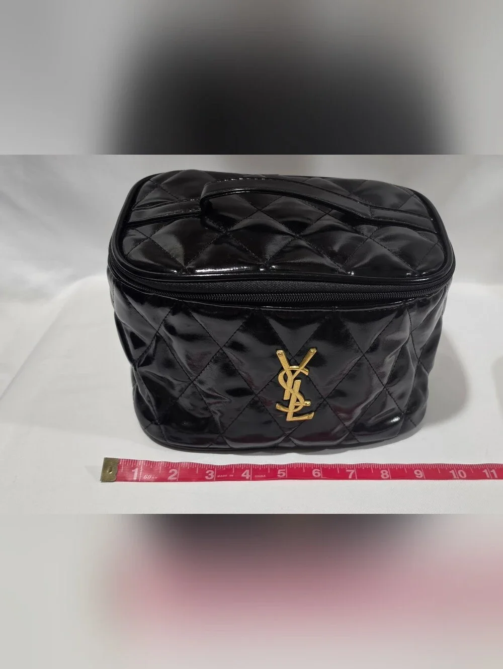 YSL Yves Saint Laurent Quilted Faux Leather Makeup Vanity Case -  Gold Logo